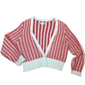 Maeve Anthropologie Cardigan XL Womens Large Coral White Bridget Crochet Knit